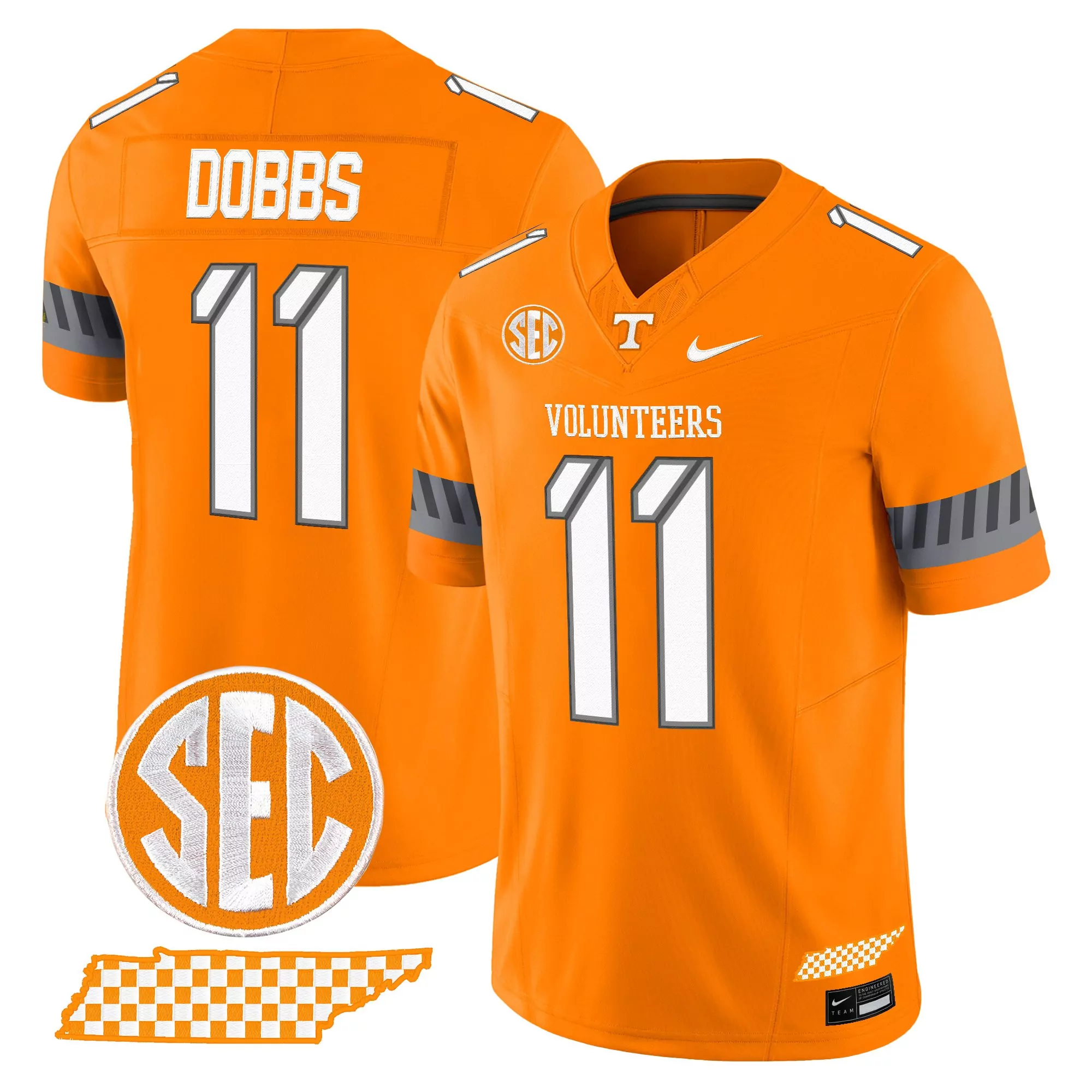 dobbs 11 men s vapor jersey tennessee volunteers 2025 orange stitched embroidered patch