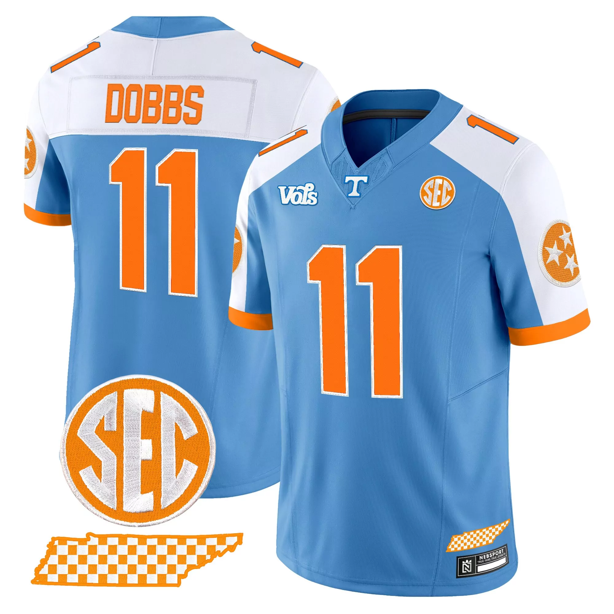 dobbs 11 men s vapor jersey tennessee volunteers 2025 orange stitched embroidered patch