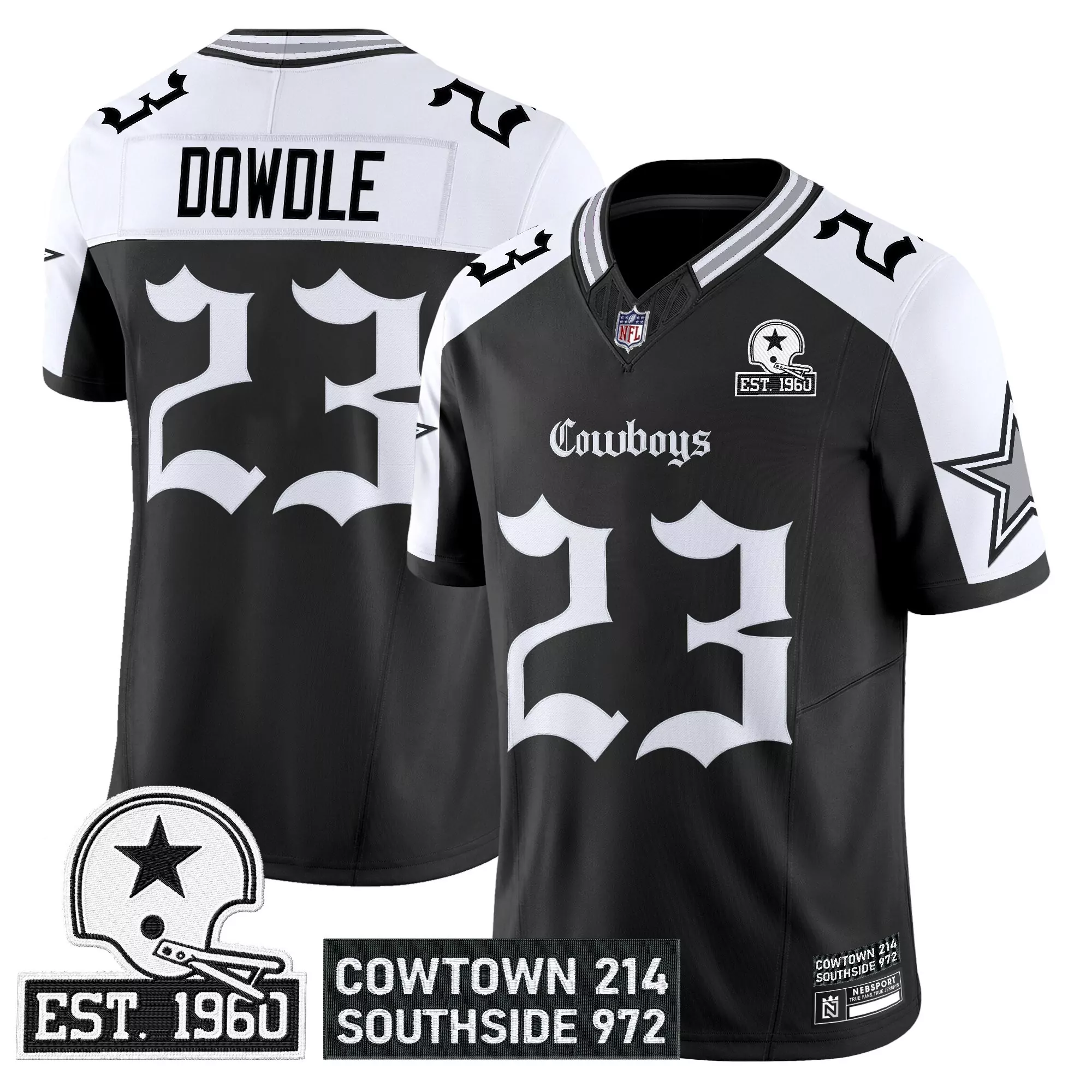 Dowdle 23 Men'S Stitched Jersey Black Dallas Cowboys 1960 Edition Name Patch