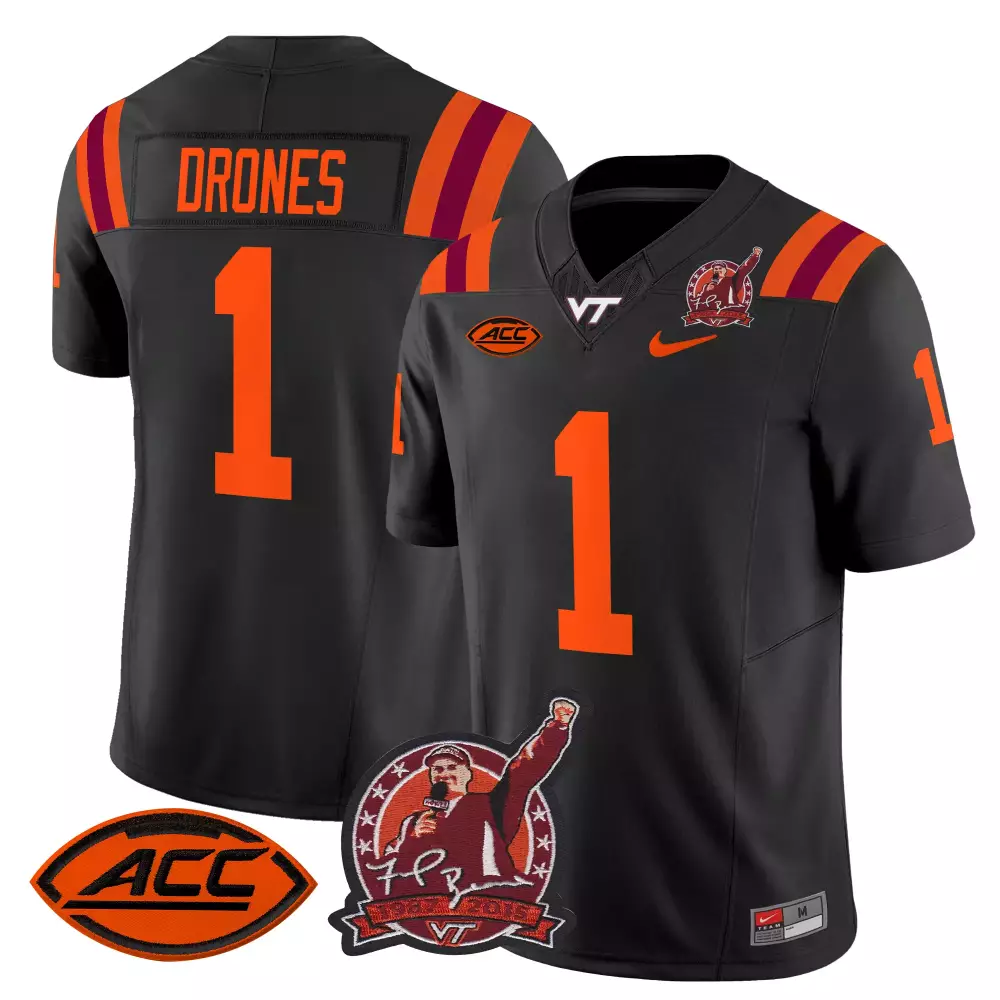drones 1 men s virginia tech hokies 2025 vapor limited jersey stitched acc patch maroon