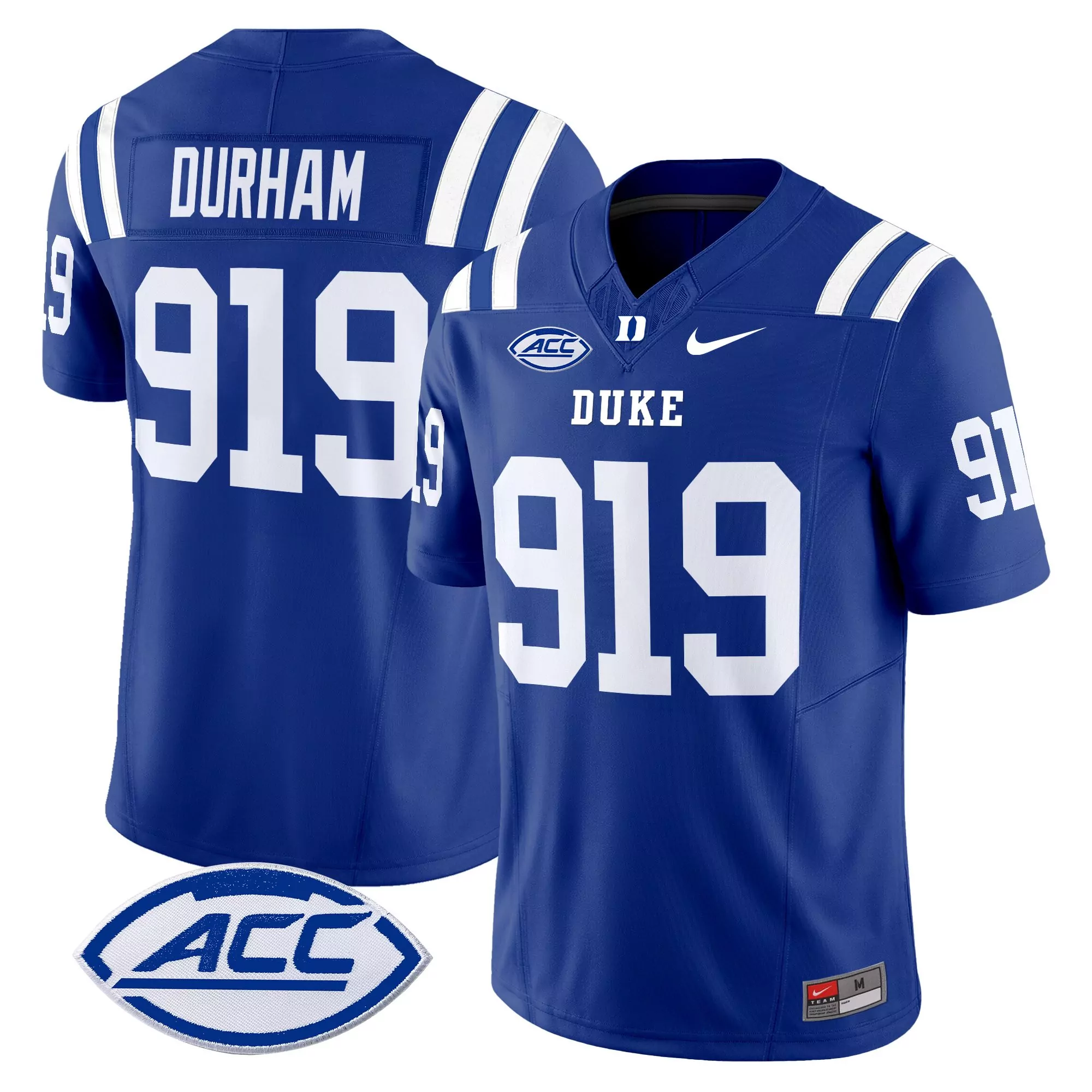 durham 919 men s duke blue devils white vapor jersey all stitched acc patch 2025