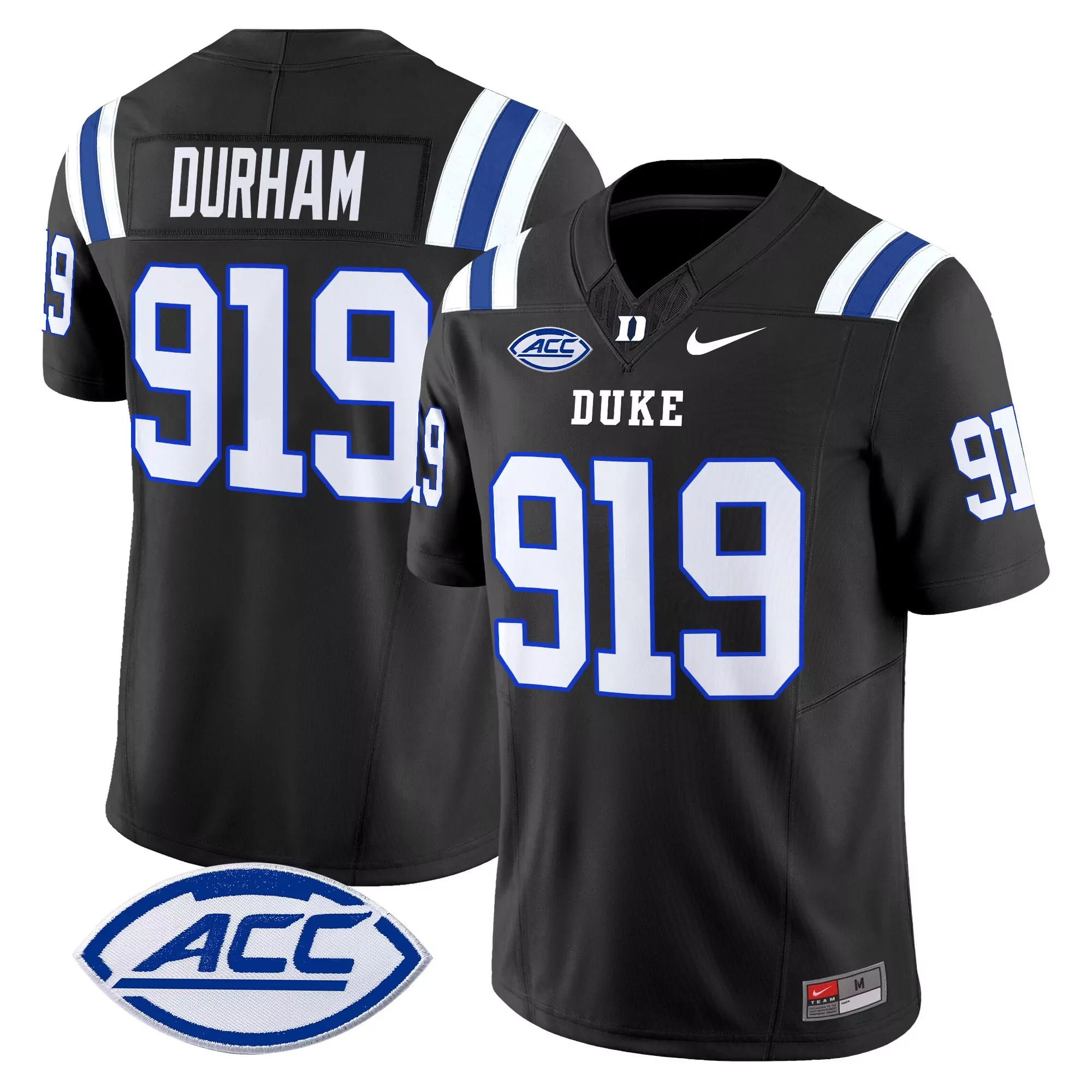 durham 919 men s duke blue devils white vapor jersey all stitched acc patch 2025