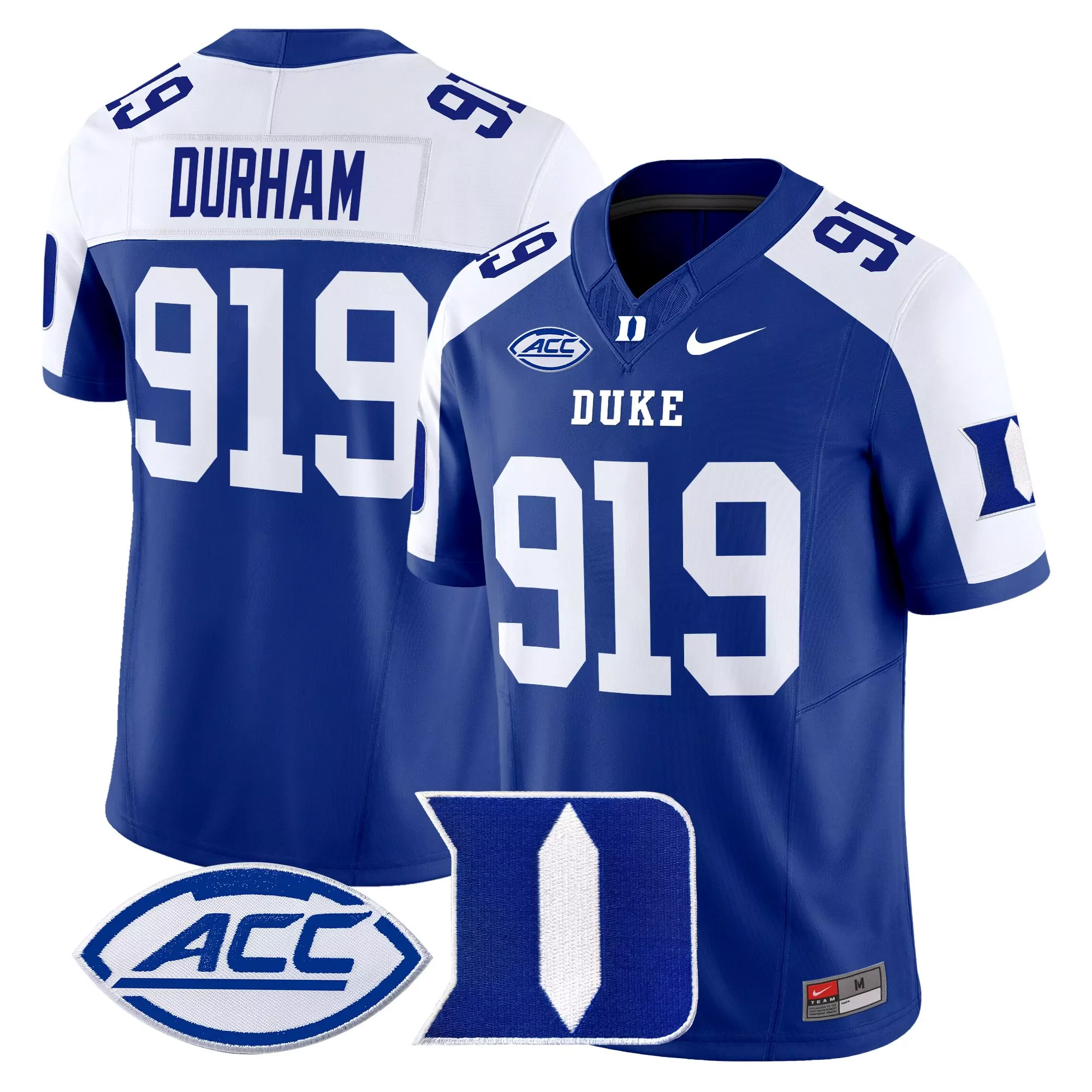 durham 919 men s duke blue devils white vapor jersey all stitched acc patch 2025