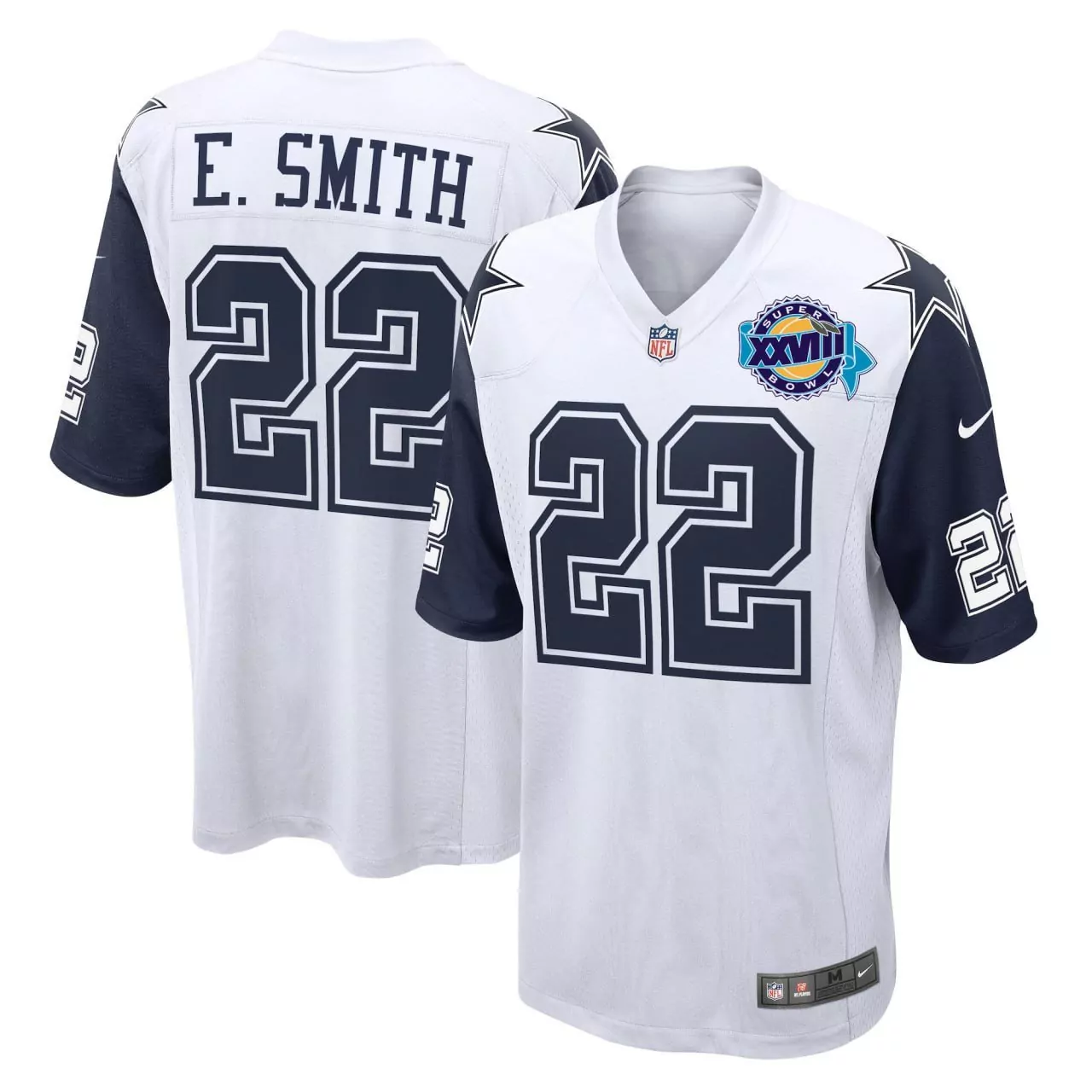 E Smith 22 Dallas Cowboys White All Stitched Men'S Jersey Name Patch 2023