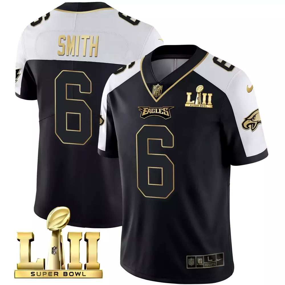 Eagles Black All Stitched Jersey Name Patch Smith 6 Super Bowl Lii Men'S Style