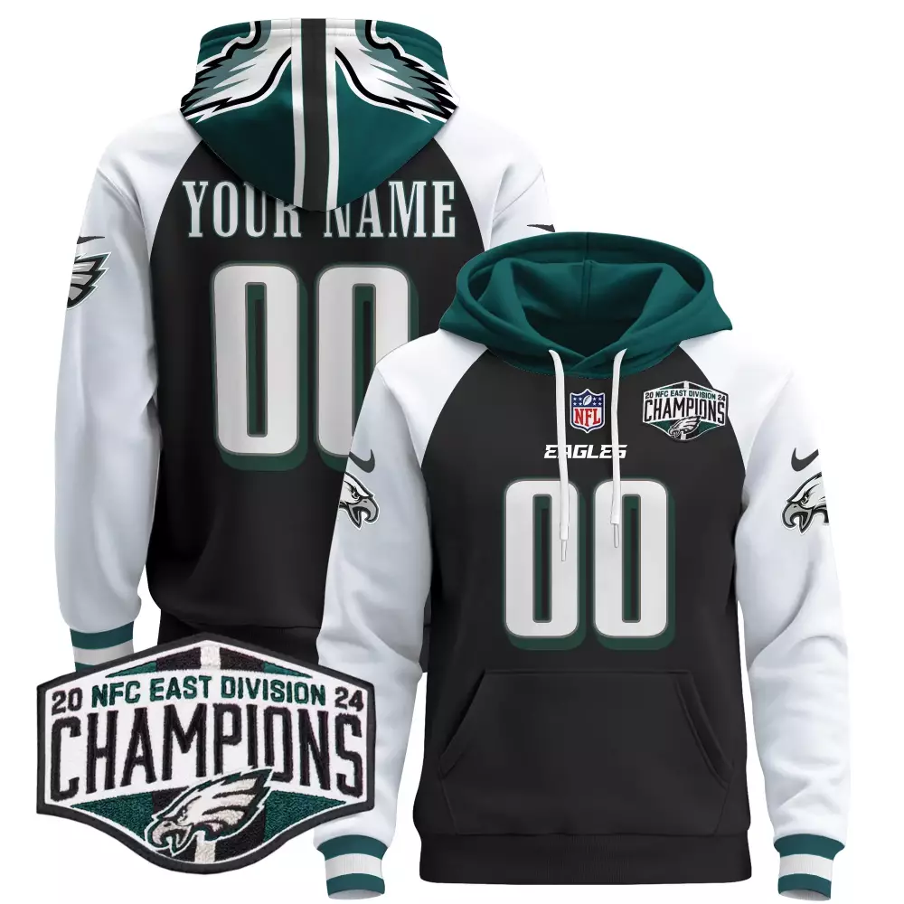 Eagles Men'S Black Stitched Jersey With Name Patch 2024 Nfc East Division Champions