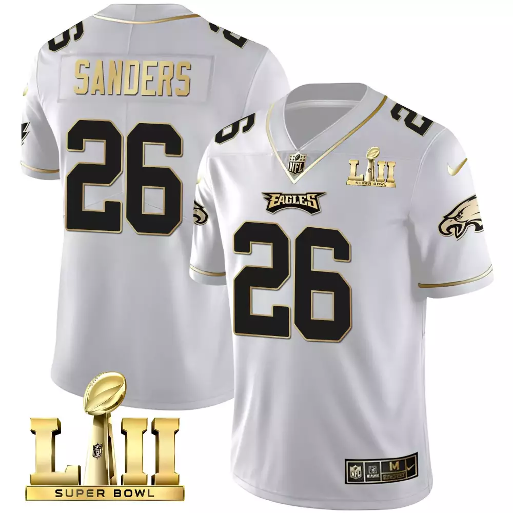 Eagles Super Bowl Lii White All Stitched Jersey Name Patch Sanders 26 Men'S Style