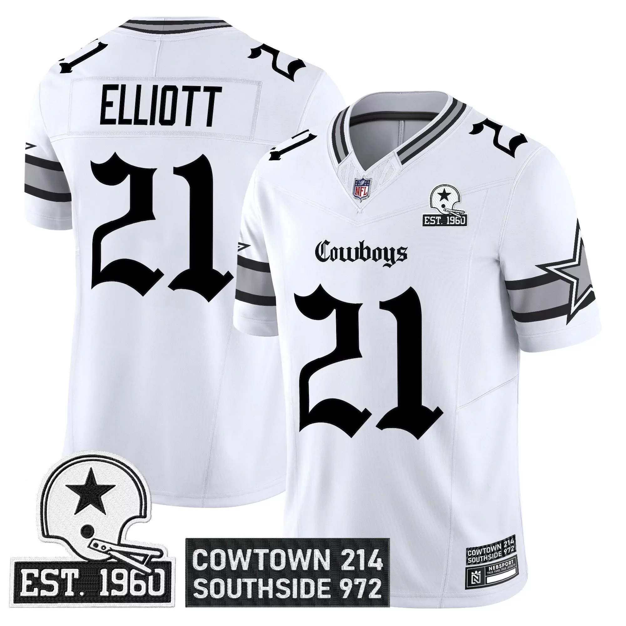 Elliott 21 Stitched Jersey Men'S White Dallas Cowboys Limited Edition 2023 Name Patch