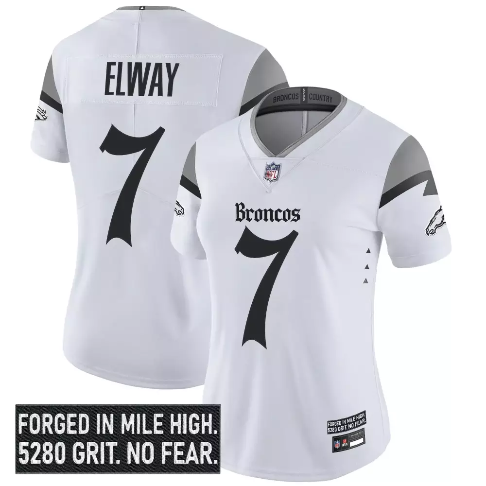 Elway 7 Denver Broncos Women's Stitched Jersey | White 2023 Name Patch | Limited Edition Fan Gear | For Men, Women & Youth
