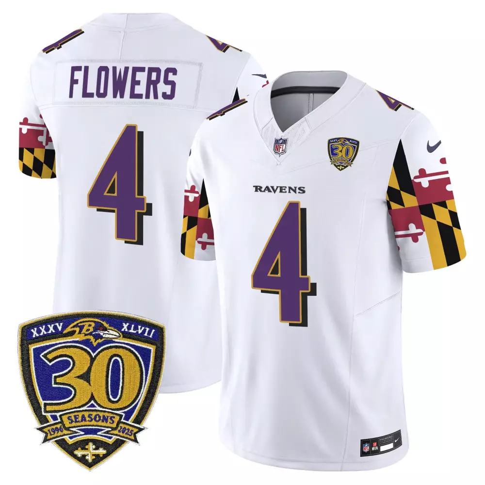 Flowers 4 Men'S Stitched Vapor Jersey Baltimore Ravens White 30Th Anniversary 2023