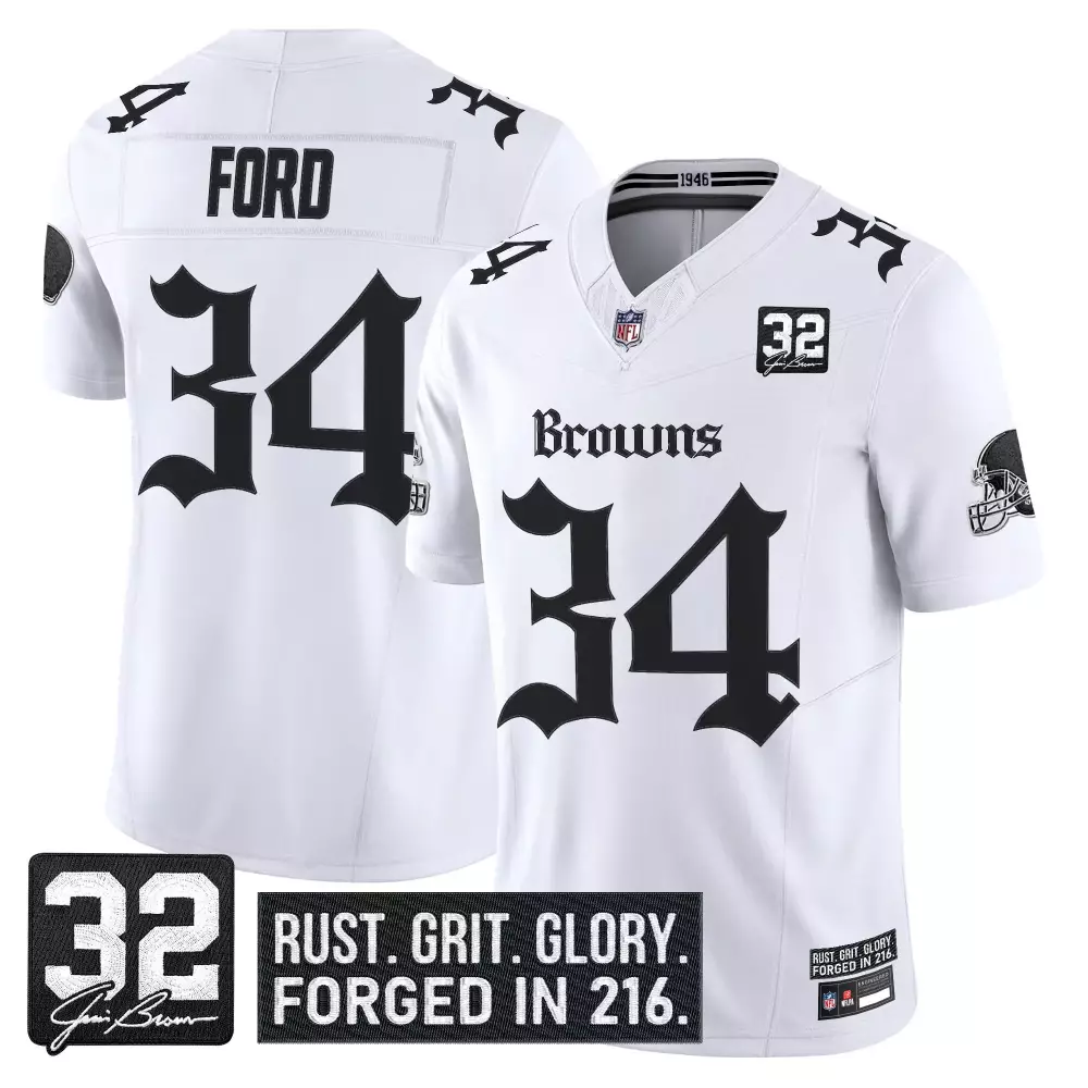 Ford 34 Cleveland Browns Men's Stitched Vapor Jersey | Bold Orange Name Patch 2025 | Fan Gear for Game Day | For Men, Women & Youth