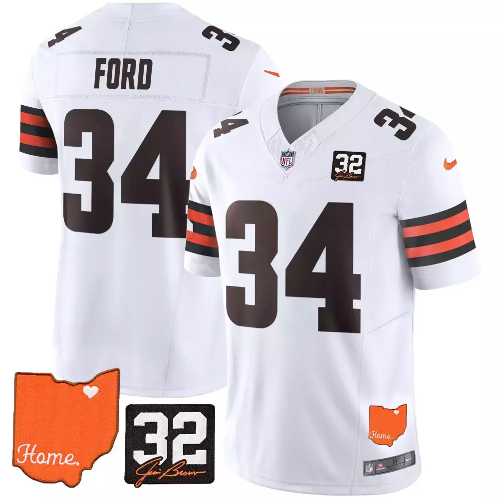 Ford 34 Men's Stitched Jersey | Cleveland Browns White Name Patch 2023 Limited Edition | Game Day Outfit | For Men, Women & Youth