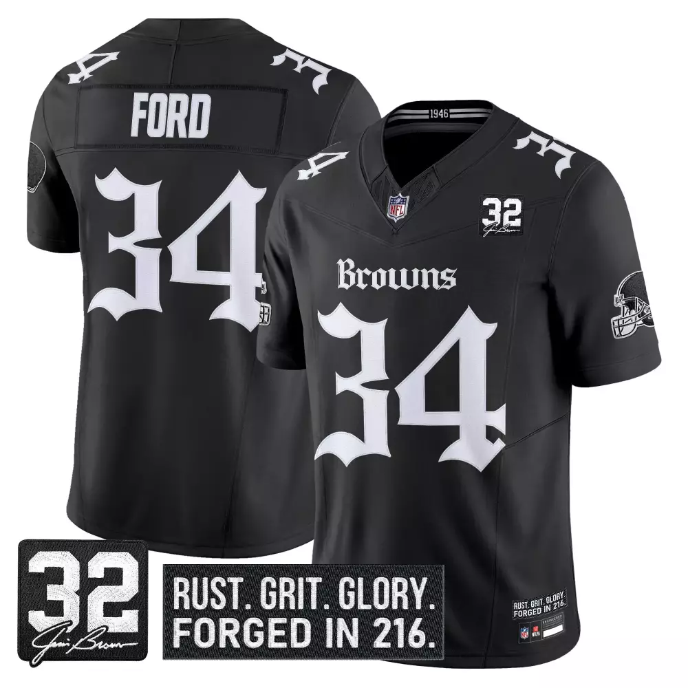 Ford 34 Men's Stitched Jersey | Cleveland Browns White Name Patch 2023 Limited Edition | Game Day Outfit | For Men, Women & Youth