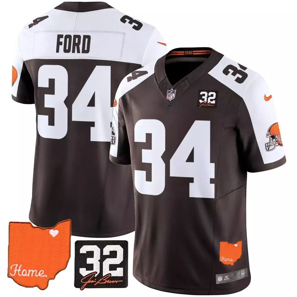 Ford 34 Men's Stitched Vapor Jersey | Cleveland Browns Brown 2025 Name Patch | Replica Fan Gear | For Men, Women & Youth