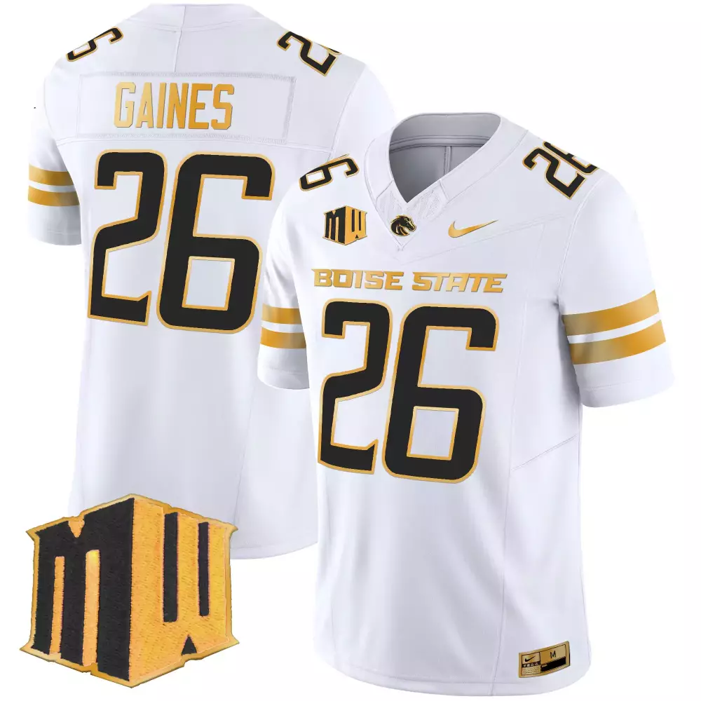 Gaines 26 Men'S White Stitched Vapor Jersey With Mw Patch Boise State Broncos 2025