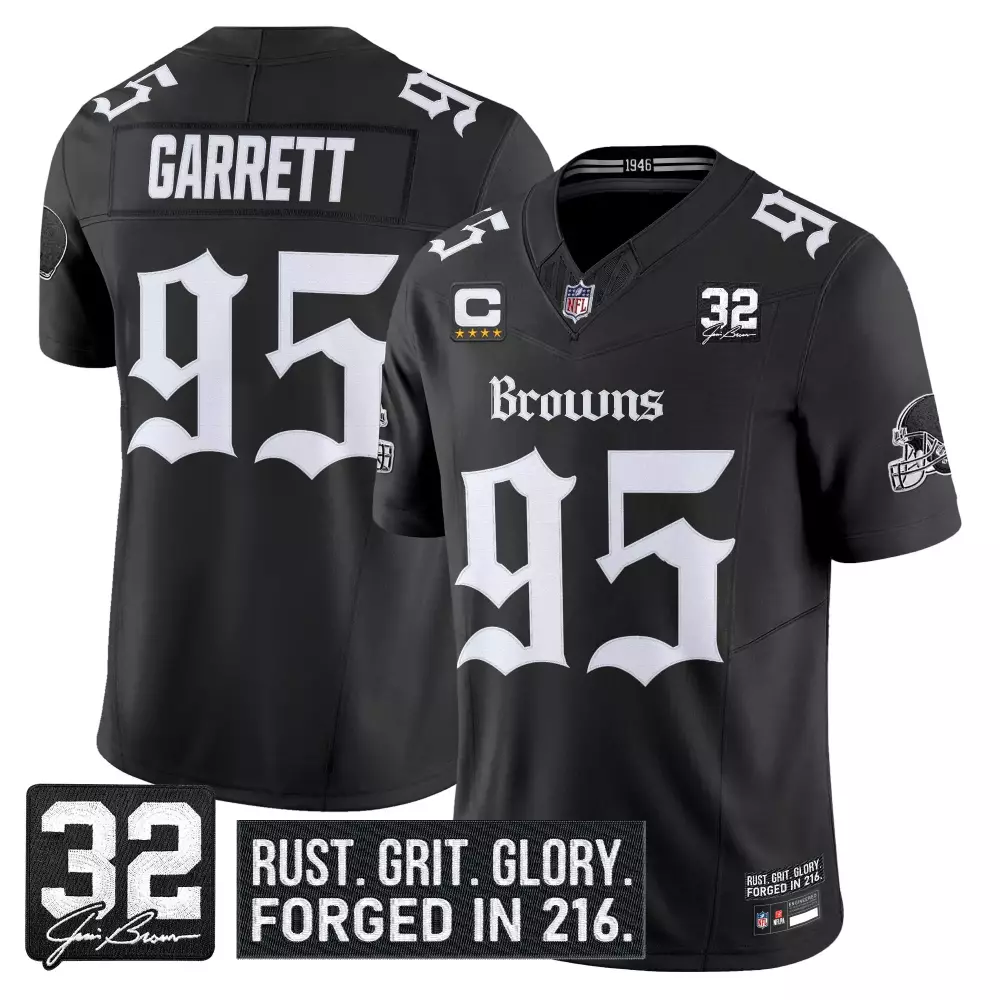 Garrett 95 Cleveland Browns 2025 Stitched Vapor Jersey | Brown Jim Brown Memorial Patch | Limited Edition Fan Gear | For Men, Women & Youth