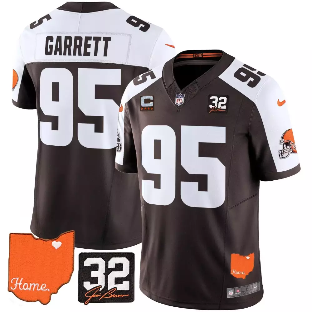 Garrett 95 Men's Stitched Jersey | White Cleveland Browns 2025 Home Name Patch | For Men, Women & Youth