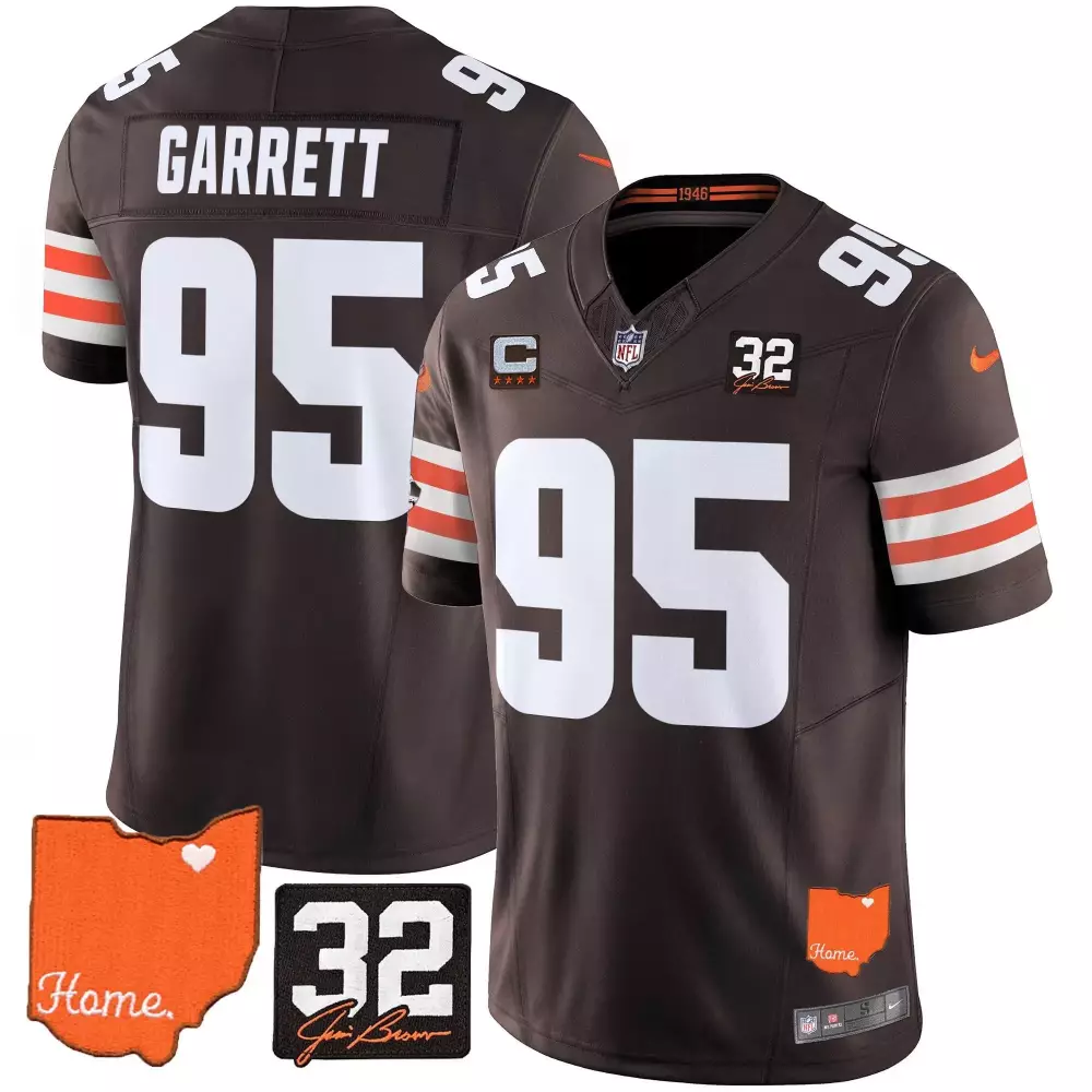 Garrett 95 Men's Stitched Jersey | White Cleveland Browns 2025 Home Name Patch | For Men, Women & Youth
