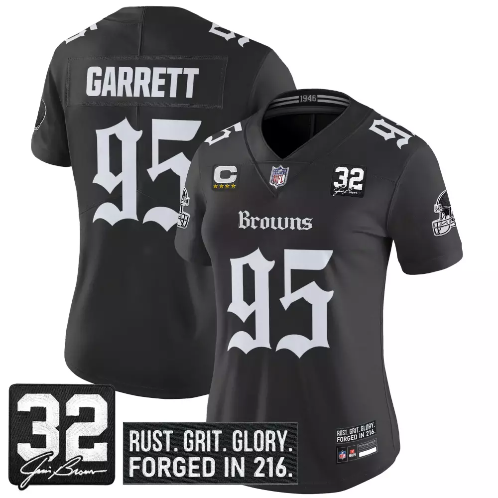 Garrett 95 Men's Stitched Jersey | White Cleveland Browns 2025 Home Name Patch | For Men, Women & Youth