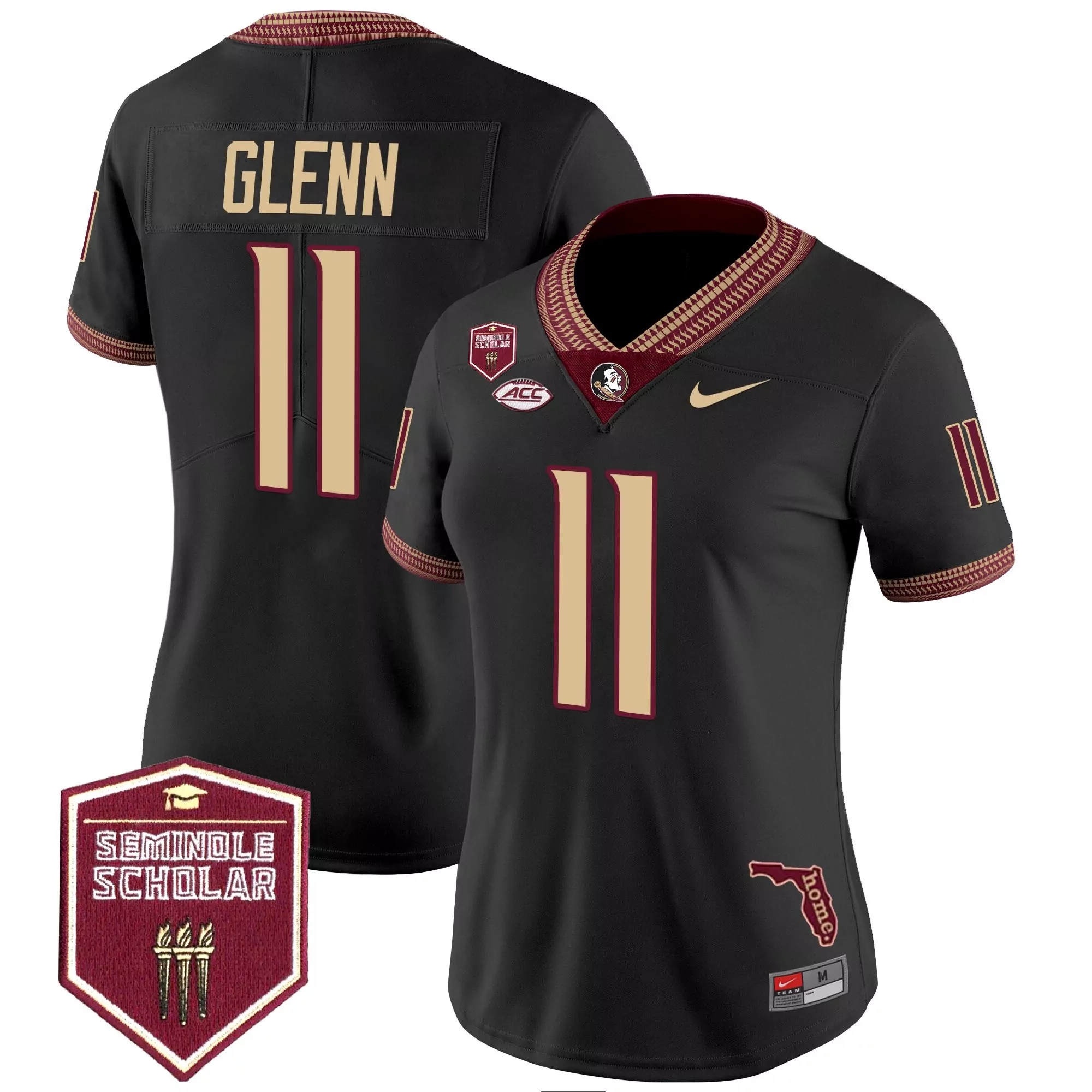 glenn 11 women s vapor jersey black florida state seminoles 2025 seminole scholar patch