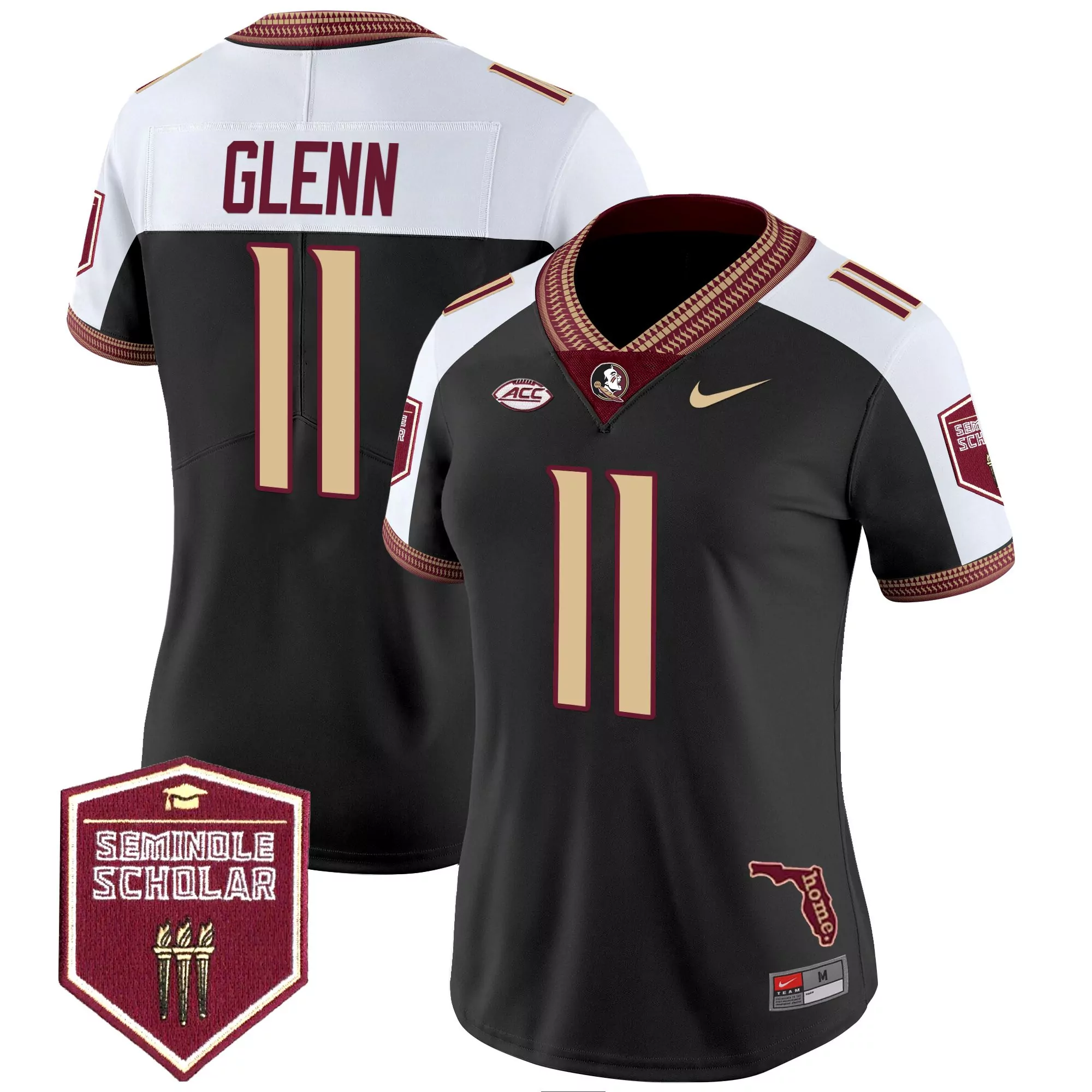 glenn 11 women s vapor jersey black florida state seminoles 2025 seminole scholar patch