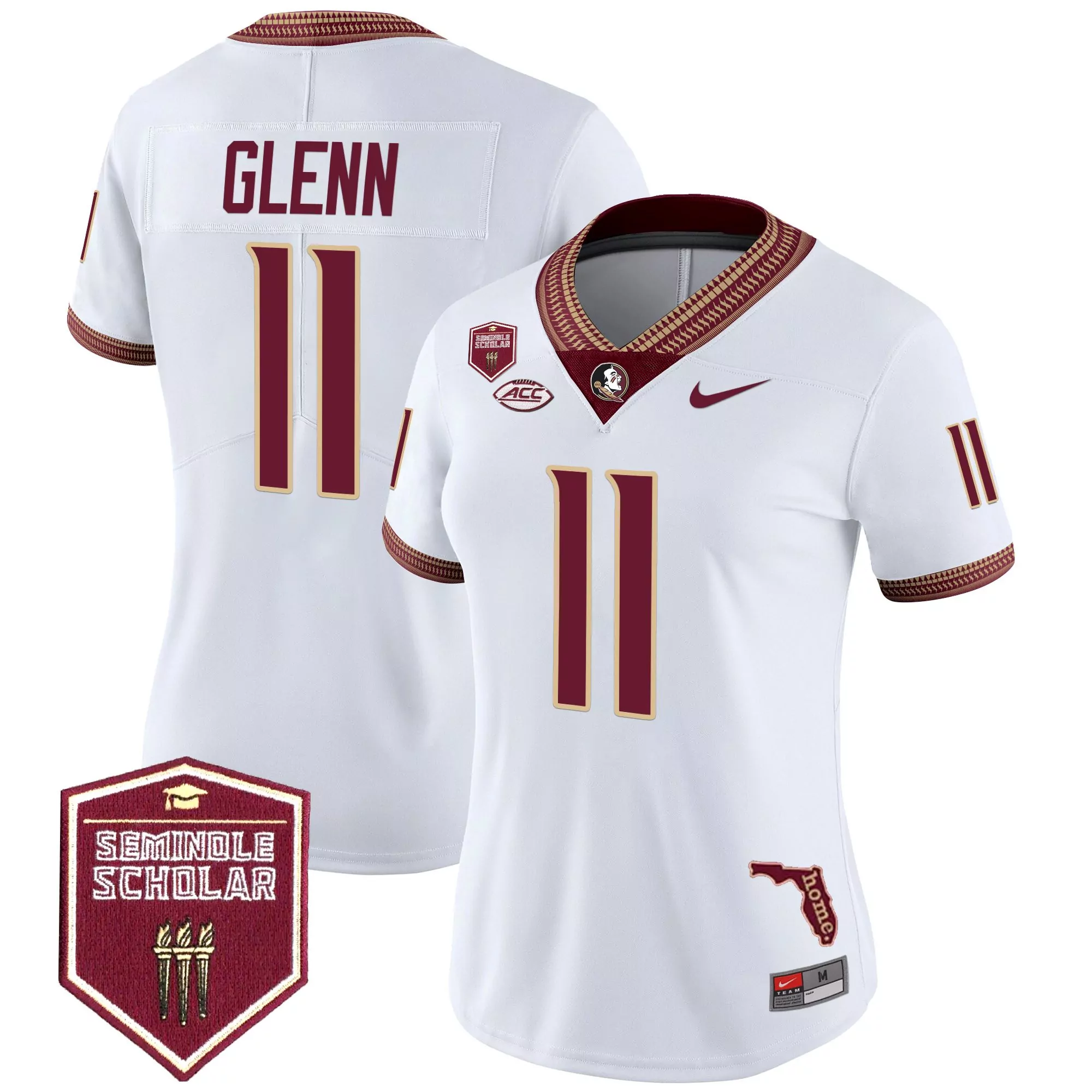 Glenn 11 Women'S Stitched Jersey 2025 Florida State Seminoles Aqua Seminole Scholar Patch