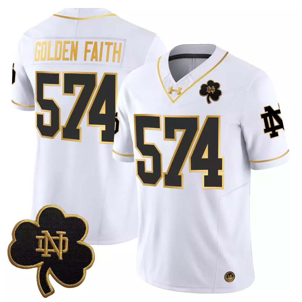Golden Faith 574 Men'S Stitched Jersey Notre Dame Fighting Irish White 2025 Name Patch