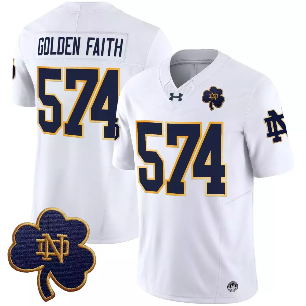 Golden Faith 574 Men'S White Notre Dame Fighting Irish Stitched Jersey 2025 With Name Patch
