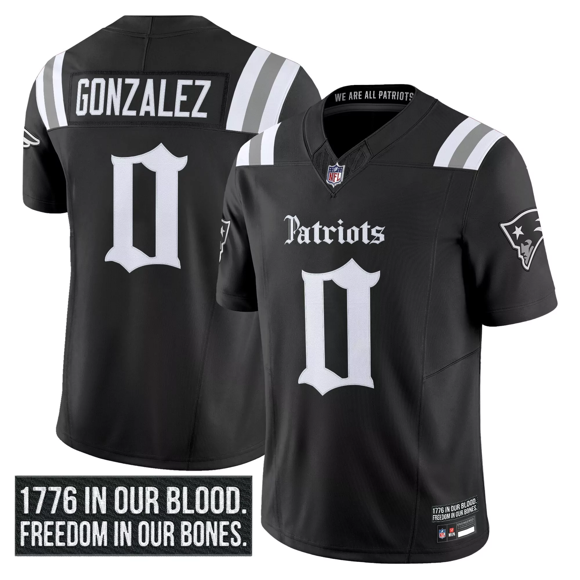 Gonzalez 0 Men'S Stitched Vapor Jersey New England Patriots Black 2023 Name Patch