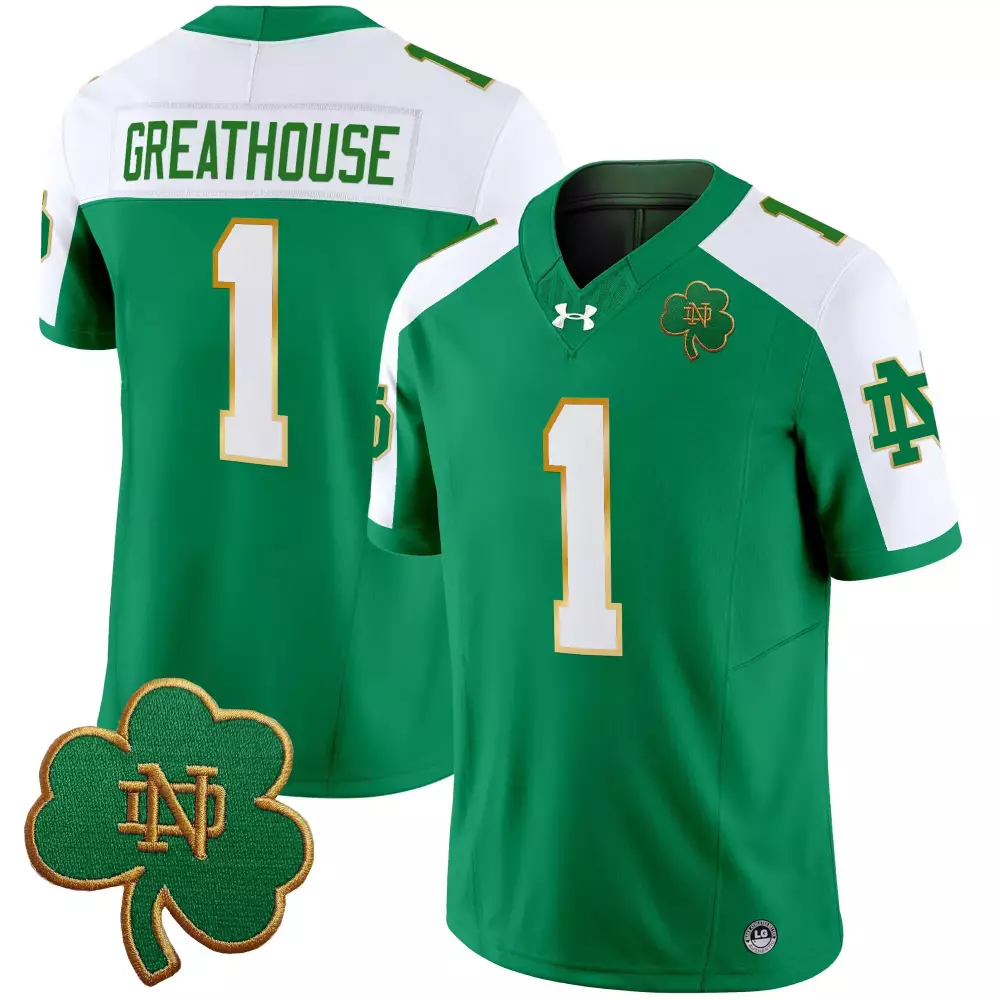 Greathouse 1 Men'S Notre Dame Fighting Irish Green Stitched Jersey With Name Patch 2025