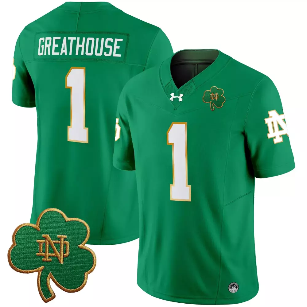 Greathouse 1 Men'S Stitched Jersey Notre Dame Fighting Irish Green Name Patch 2025