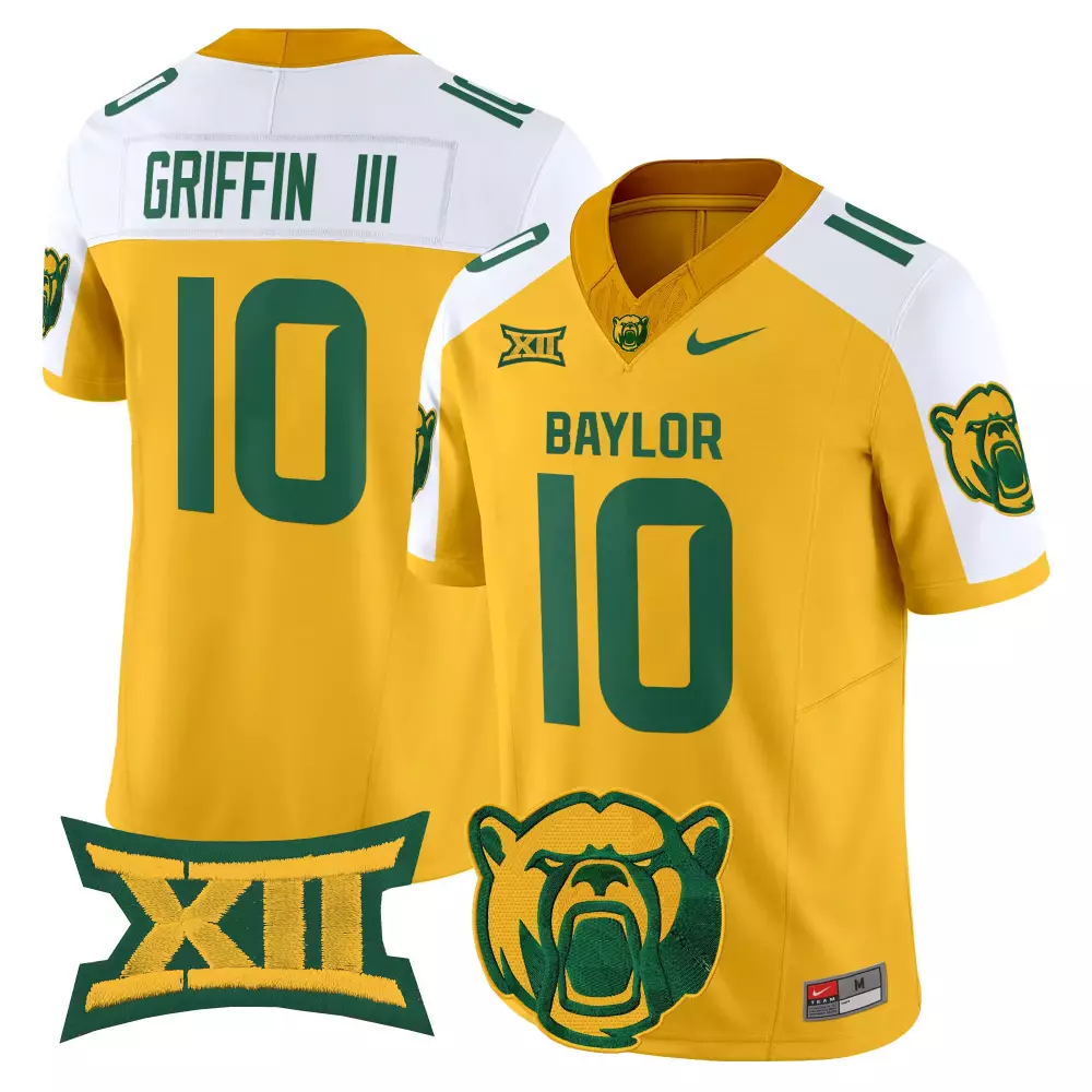 Griffin Iii 10 Men'S Baylor Bears Yellow All Stitched Jersey Year 2025 Name Patch