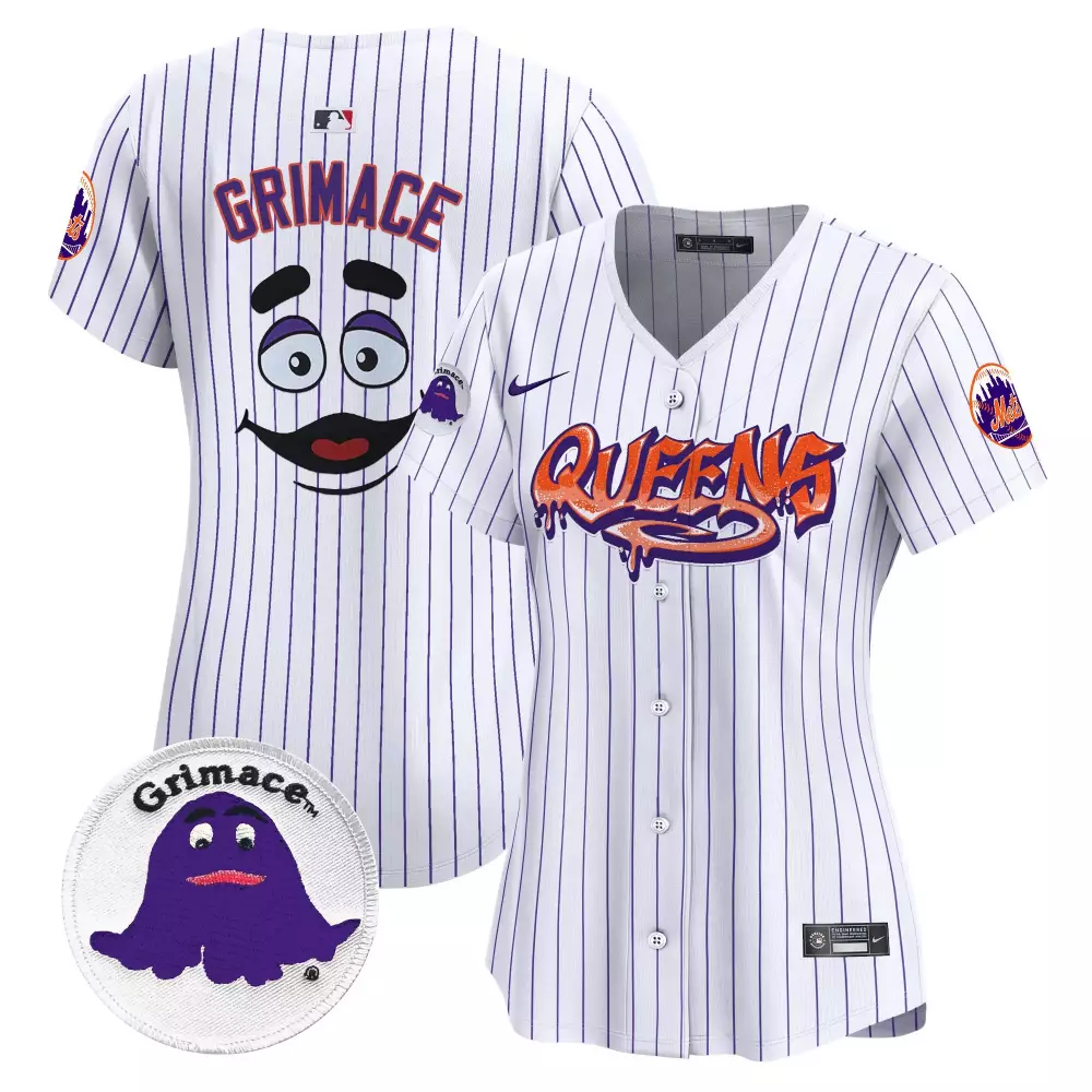 Grimace Women'S 2023 Mets Queens White Jersey All Stitched Name Patch
