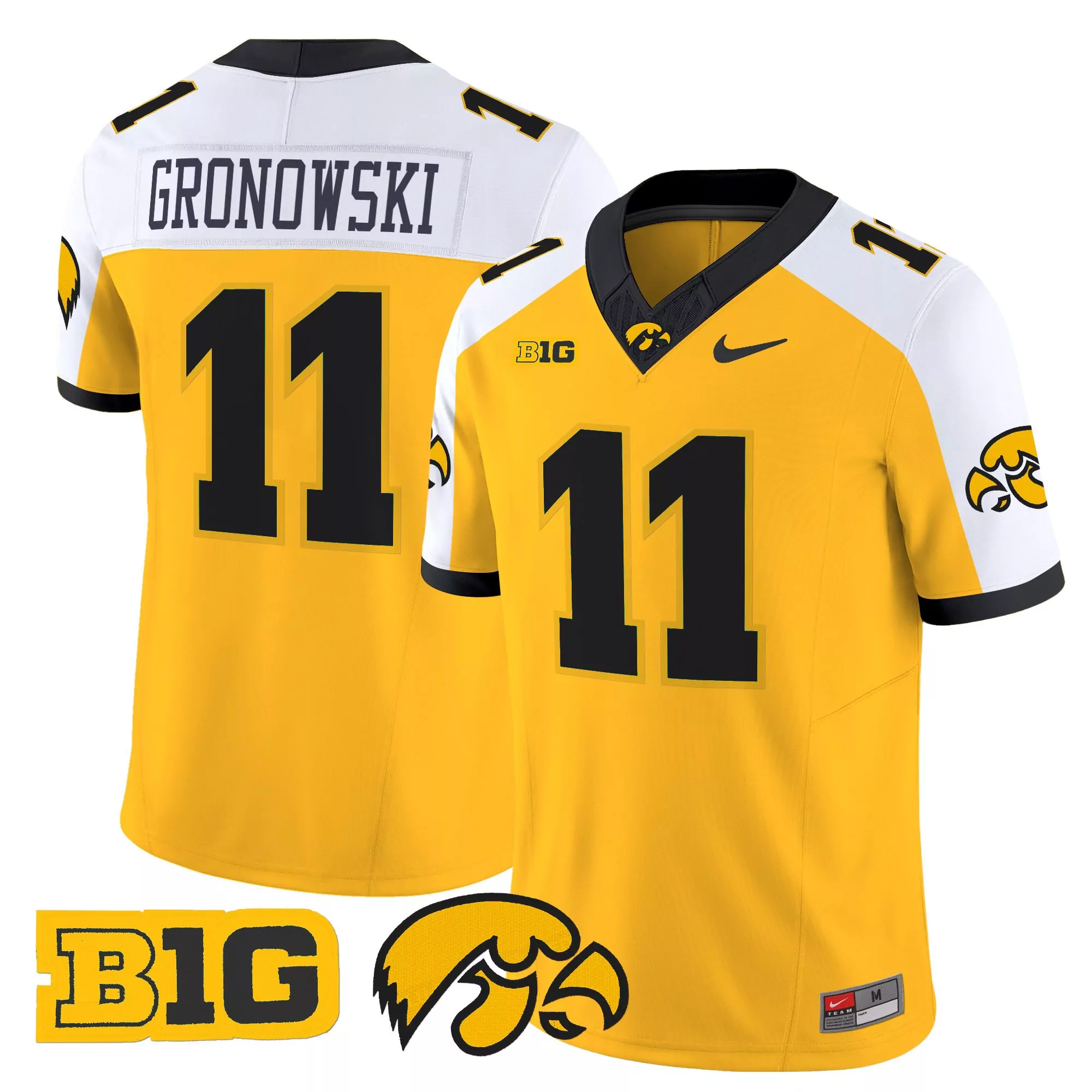 gronowski 11 men s iowa hawkeyes yellow vapor jersey all stitched embroidered patch 2025