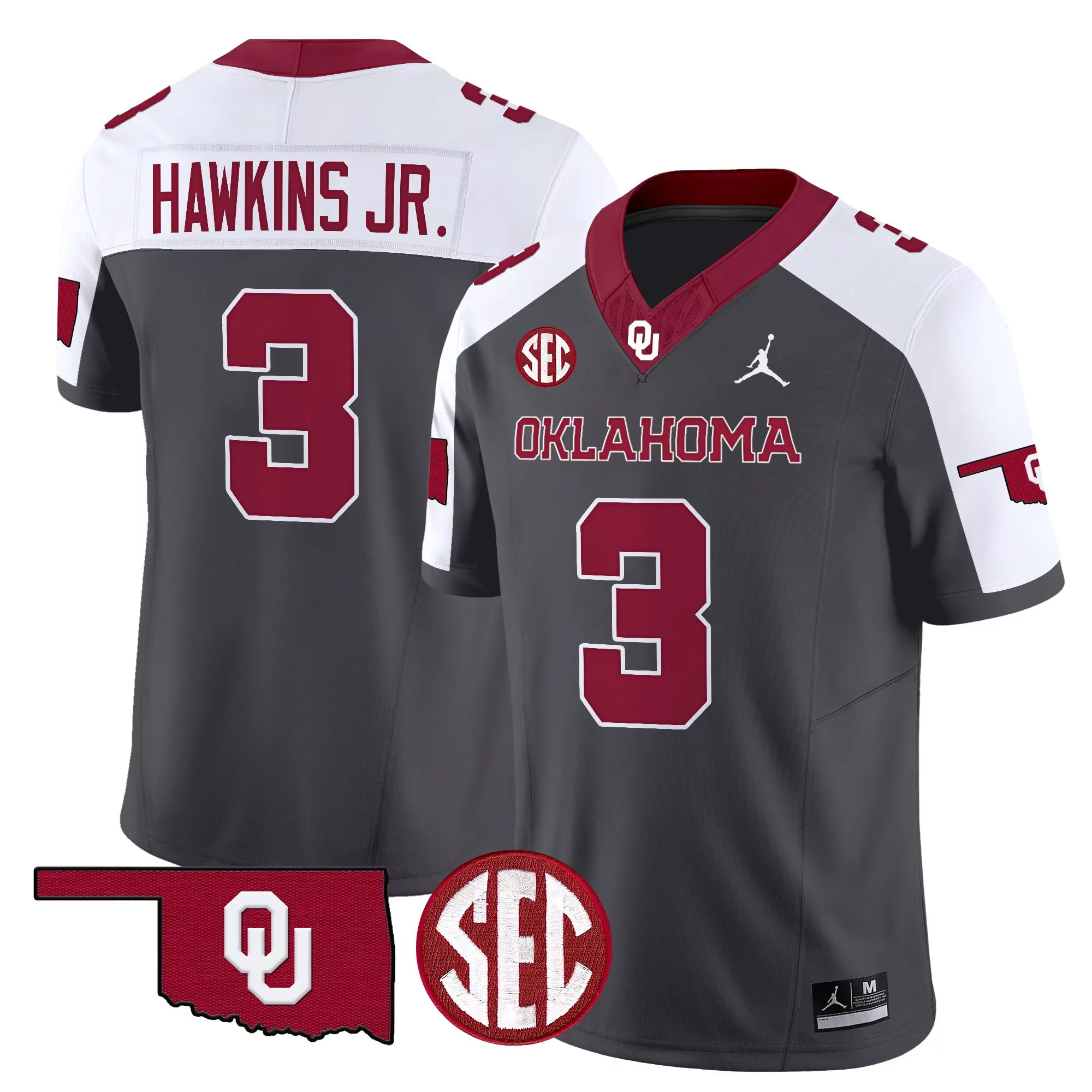 hawkins jr 3 men s vapor jersey oklahoma sooners gray 2025 all stitched sec patch