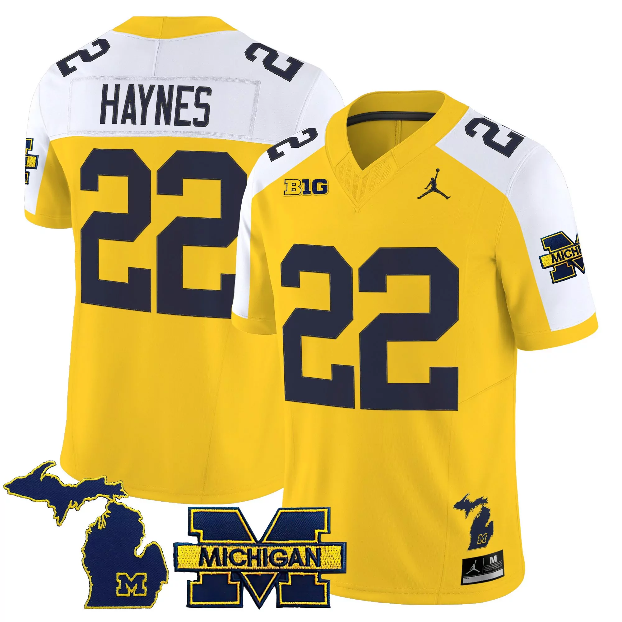 haynes 22 men s michigan wolverines yellow vapor limited jersey embroidered 2025 patch