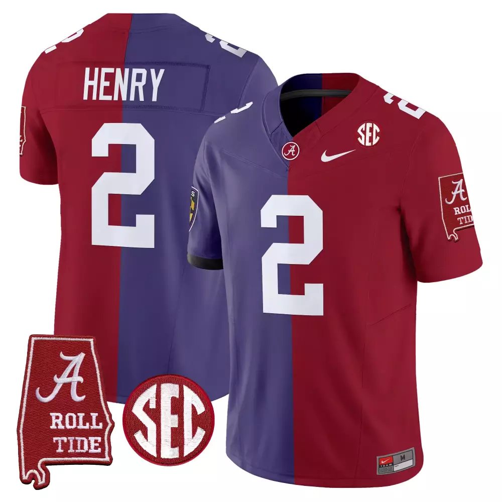Henry 2 Alabama Crimson Tide Split Vapor Jersey | All Stitched with Name Patch 2023 | Limited Edition for Men, Women & Youth