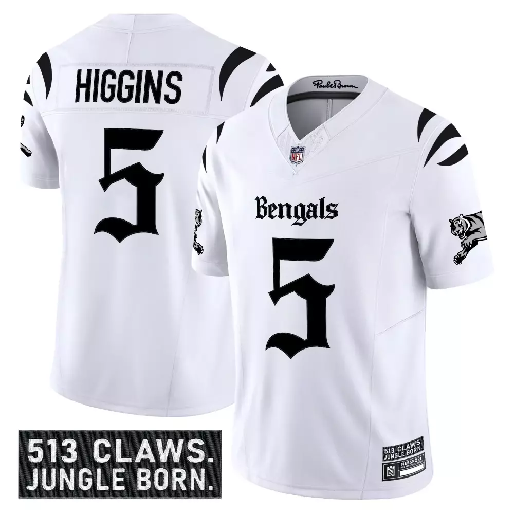Higgins 5 Cincinnati Bengals 2023 Men's Vapor Jersey | Black Jungle Born Edition | Stitched Fan Gear for Men, Women & Youth