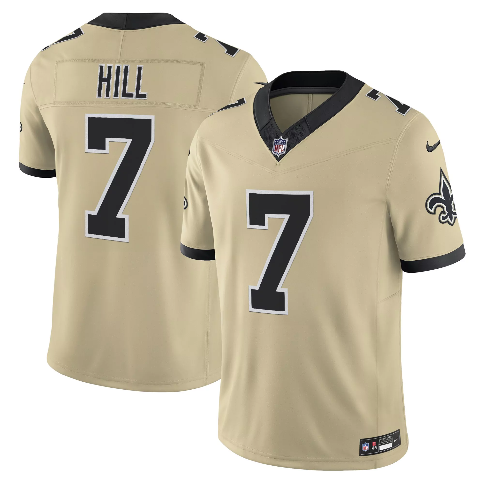 Hill 7 Men'S Stitched Jersey New Orleans Saints Gameday Gold Edition 2022 Name Patch