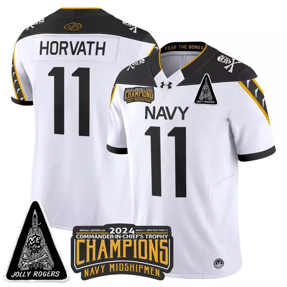 Horvath 11 Men'S Navy Midshipmen 2024 Champions All Stitched Patch Jersey White