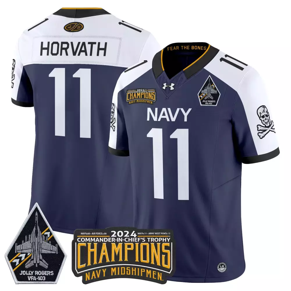 Horvath 11 Men'S Navy Midshipmen 2024 Champions All Stitched Patch Jersey White