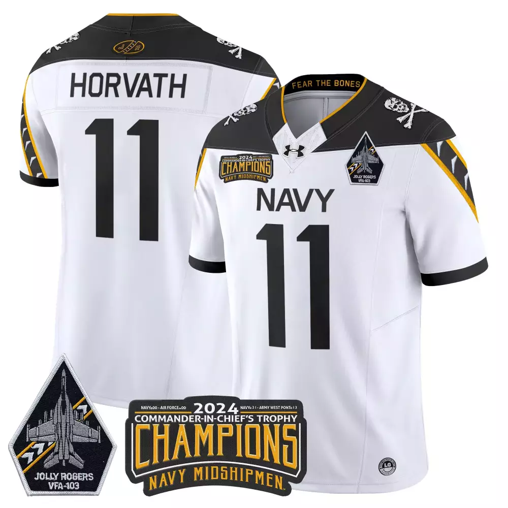 Horvath 11 Men'S Navy Midshipmen 2024 Champions All Stitched Patch Jersey White