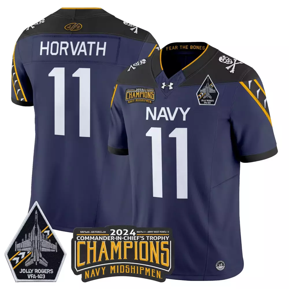 Horvath 11 Men'S Stitched Navy Midshipmen 2024 Champions Jersey With Name Patch