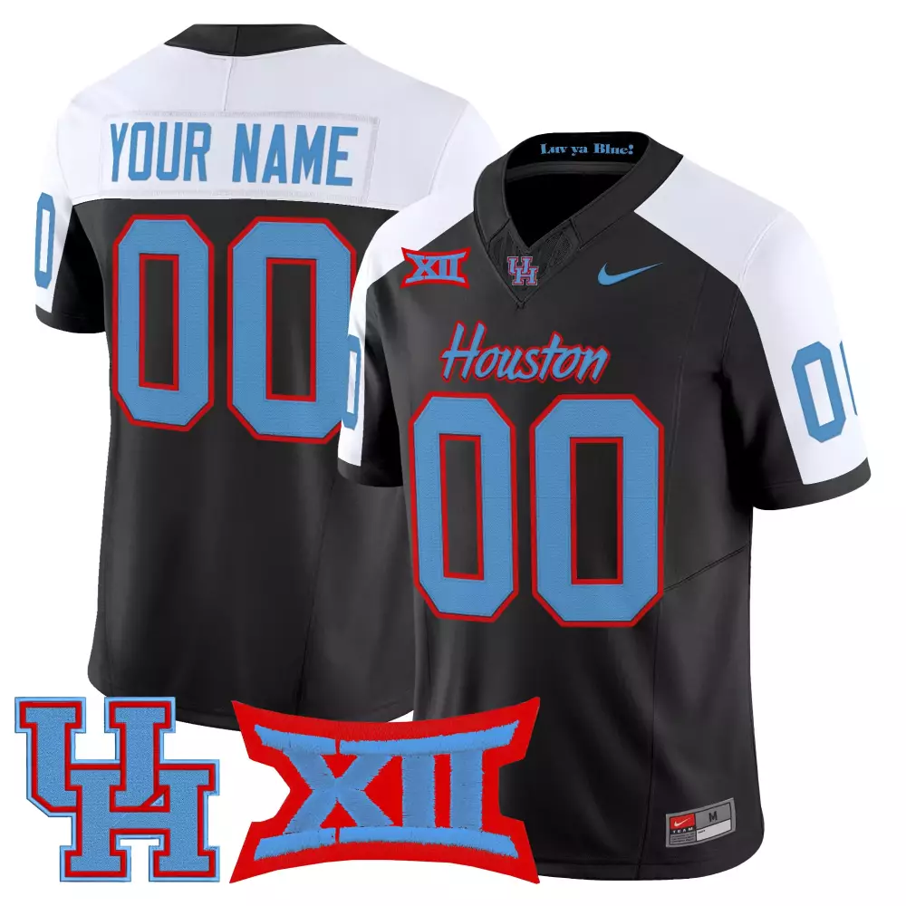 Houston Cougars Men'S Black Stitched Jersey With Name Patch 2025