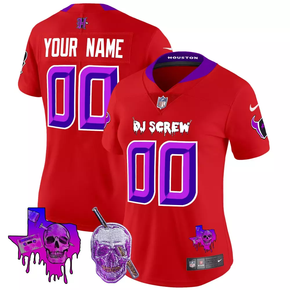 Houston Texans Red Stitched Jersey Youth | DJ Screw 00 | Name Patch 2023 | For Men, Women & Youth