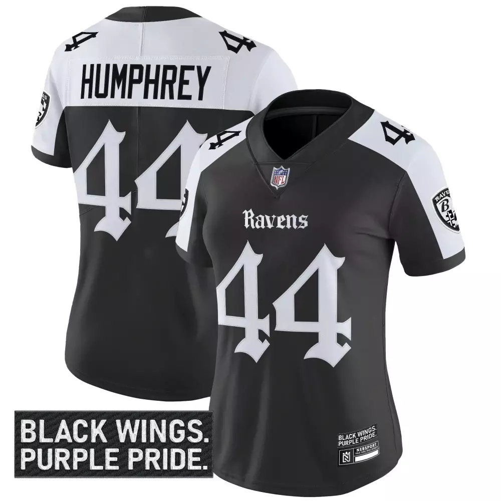 Marlon Humphrey 44 Women's Stitched Name Patch Jersey | Baltimore Ravens Black 2023 | For Women, Men & Youth
