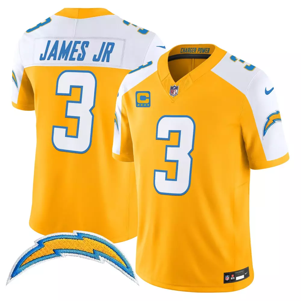 James Jr. 3 Los Angeles Chargers Men's Stitched Vapor Jersey | 2025 Alternate Yellow Charger Power | For Men, Women & Youth