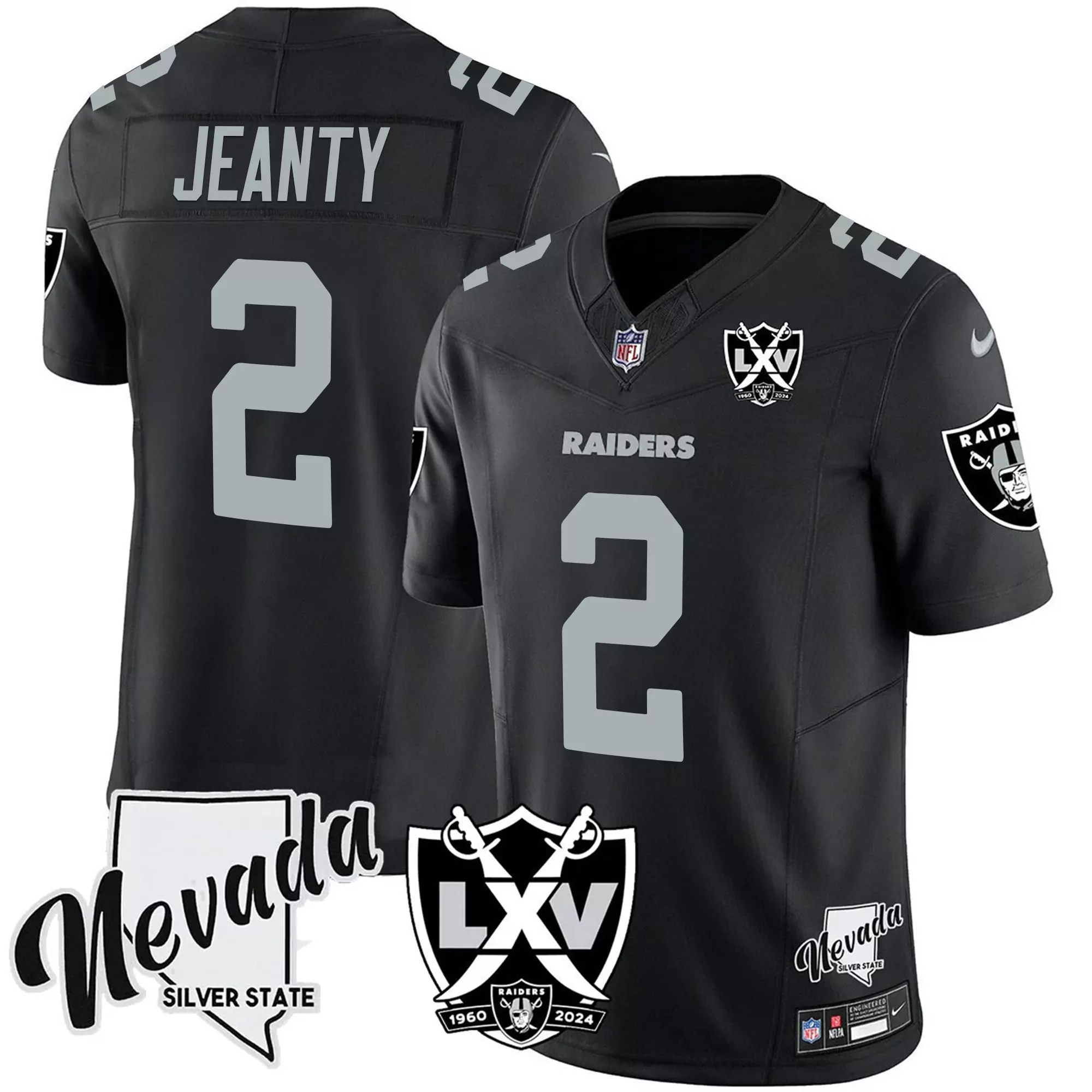 Jeanty 2 Men'S Stitched Jersey Raiders Black Lxv Anniversary 2024 Name Patch