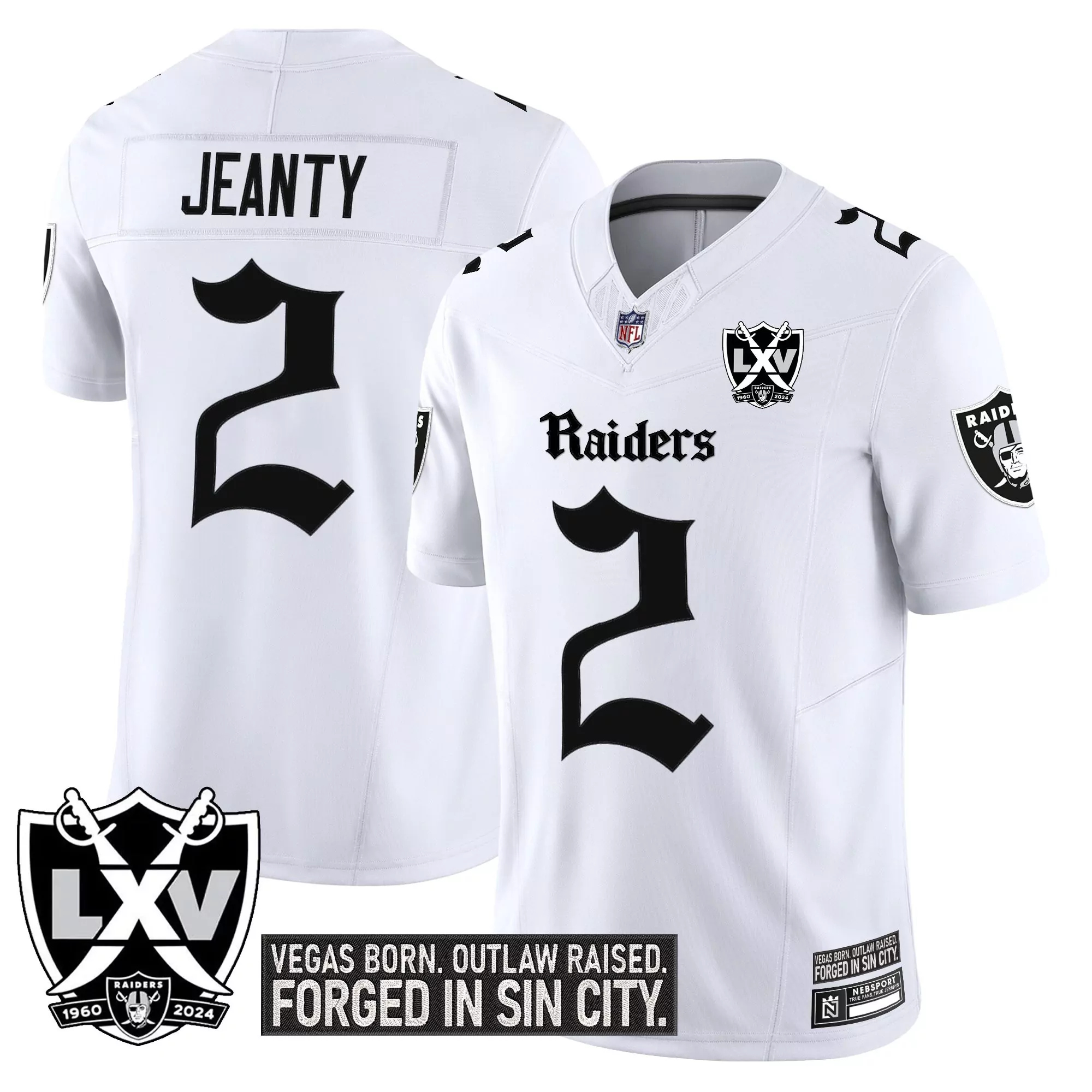 Jeanty 2 Men'S Stitched Vapor Jersey Raiders White Lxv Patch 2024