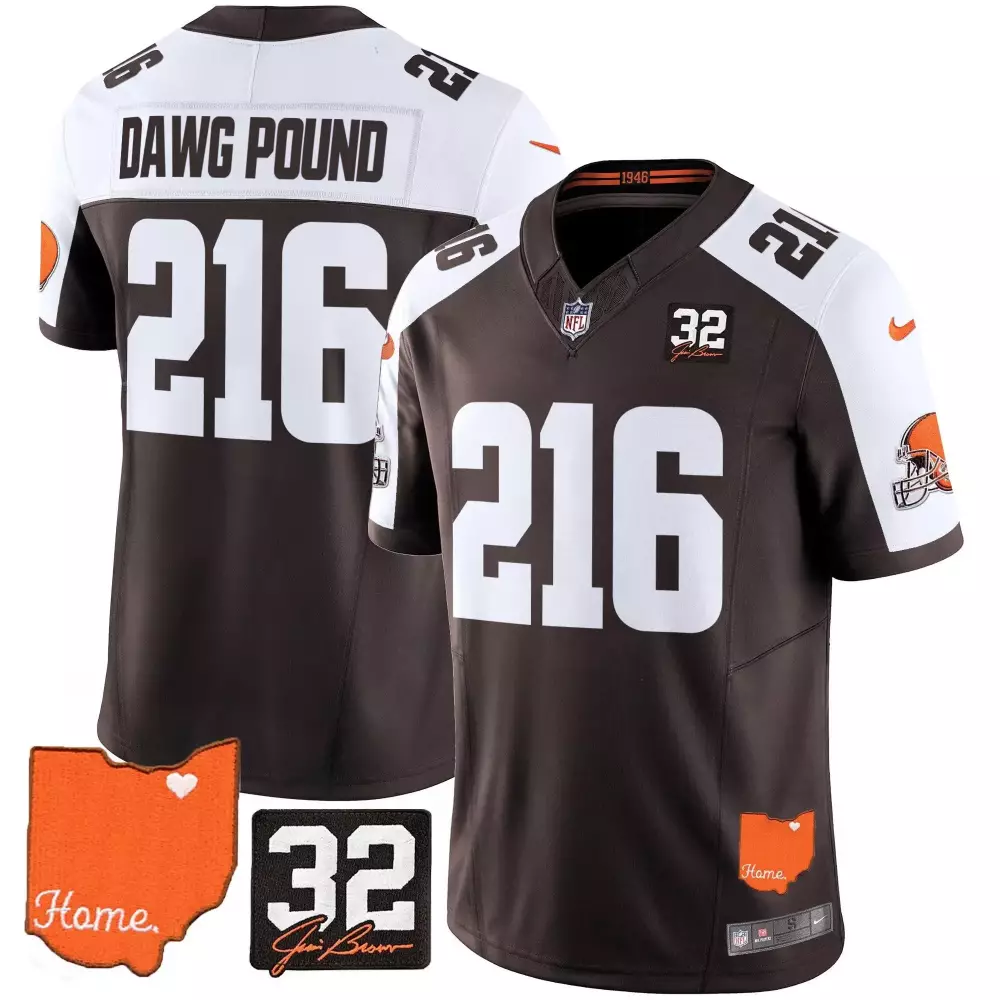 Jim Brown 216 Men's Stitched Vapor Jersey | Brown Cleveland Browns 2025 Name Patch | For Men, Women & Youth
